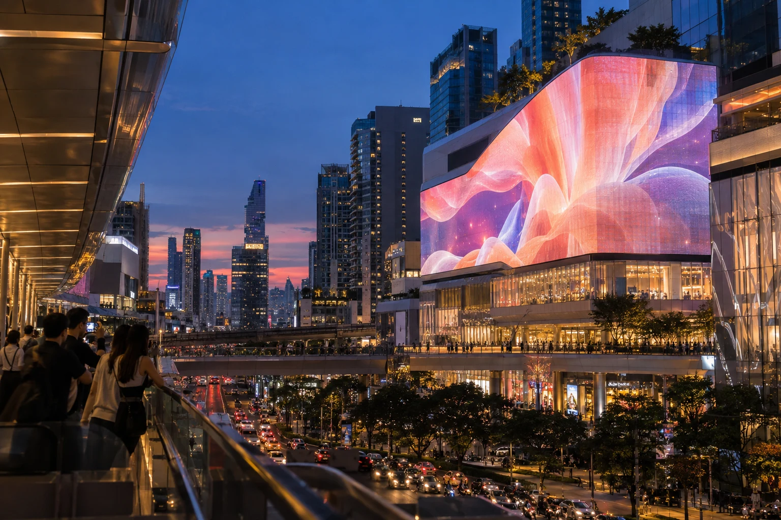 Concept visual of a luminous city screen at dusk